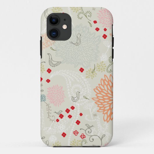 ピンクの花および小さい鳥の壁紙 Case-Mate iPhoneケース (裏面)