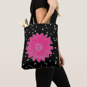 ピンクの花および銀のグリッターのトートバック トートバッグ