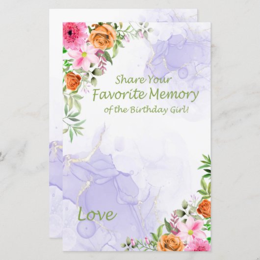 ピンクの花お気に入りのの誕生日の女の子 (正面/裏面)