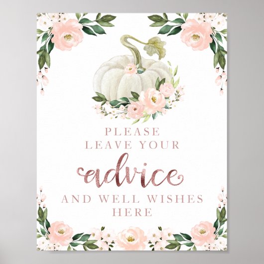 ピンクの花かぼちゃ赤ちゃんシャワーアドバイスサイン ポスター (正面)