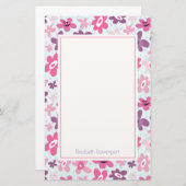 ピンクの花かわいいお洒落パタパーソナライズされたーン 便箋 (正面/裏面)