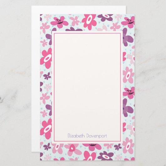 ピンクの花かわいいお洒落パタパーソナライズされたーン 便箋 (正面/裏面)