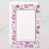 ピンクの花かわいいお洒落パタパーソナライズされたーン 便箋 (正面/裏面)