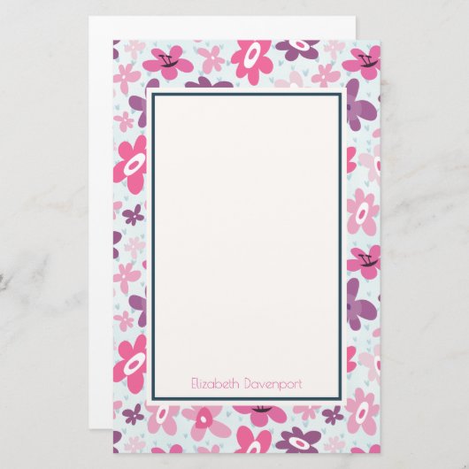 ピンクの花かわいいお洒落パタパーソナライズされたーン 便箋 (正面/裏面)