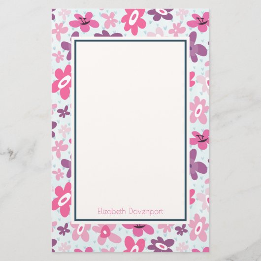 ピンクの花かわいいお洒落パタパーソナライズされたーン 便箋 (正面)