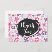 ピンクの花かわいいお洒落柄のパーティー感謝してい 招待状 (正面/裏面)