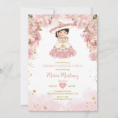 ピンクの花かわいいニーニャプレゼンタシオンデトレアノス 招待状 (正面)