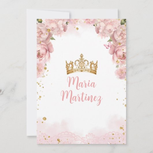 ピンクの花かわいいニーニャプレゼンタシオンデトレアノス 招待状 (裏面)