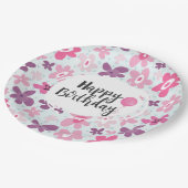 ピンクの花かわいいパタお洒落ーン誕生日 ペーパープレート (アングル)