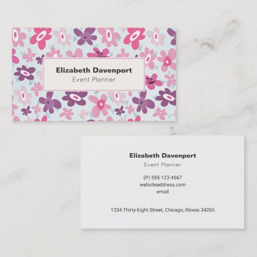 ピンクの花かわいいパタお洒落ーン 名刺 (正面/裏面)
