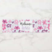 ピンクの花かわいい赤お洒落ちゃんシャワー ペットボトルラベル (シングルラベル)