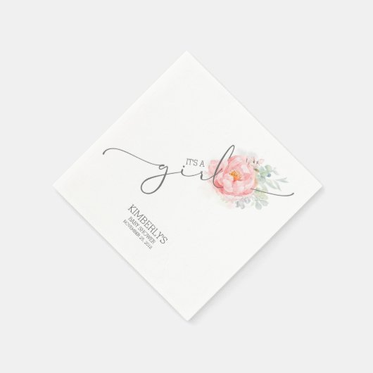 ピンクの花かわいい赤ちゃんシャワーナプキン スタンダードカクテルナプキン (角)