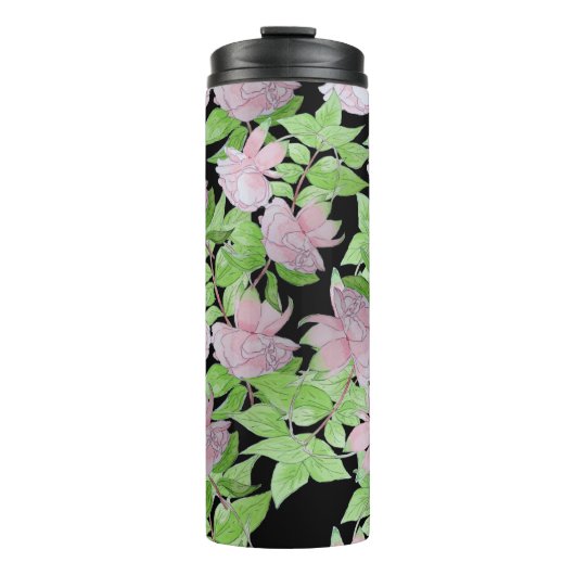 ピンクの花かわいらしと葉のフローラの房 タンブラー (正面)