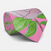 ピンクの花かわいらしと葉のフローラの房 ネクタイ (ロール)