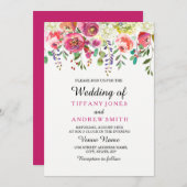 ピンクの花かわいらし熱帯結婚式招待状 招待状 (正面/裏面)