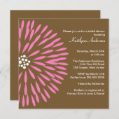 ピンクの花がブラウンブライダルシャワーの招待 招待状 (正面/裏面)