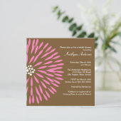 ピンクの花がブラウンブライダルシャワーの招待 招待状 (スタンド正面)