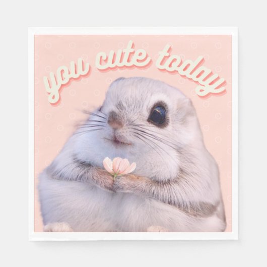 ピンクの花が付いたかわいいフワフワのリス紙ナプキン スタンダードランチョンナプキン (正面)