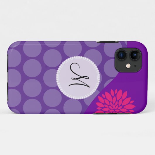 ピンクの花が付いているかわいらしい紫色の水玉模様の波 Case-Mate iPhoneケース (裏面(横))