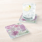 ピンクの花が付いているパターン ガラスコースター (アングル)