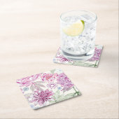 ピンクの花が付いているパターン スクエアペーパーコースター (インサイチュ)