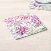 ピンクの花が付いているパターン スクエアペーパーコースター (アングル)
