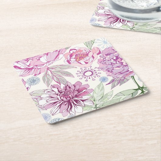 ピンクの花が付いているパターン スクエアペーパーコースター (アングル)