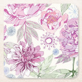 ピンクの花が付いているパターン スクエアペーパーコースター (正面)