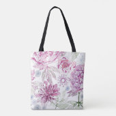 ピンクの花が付いているパターン トートバッグ (裏面)