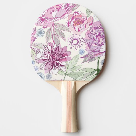 ピンクの花が付いているパターン 卓球ラケット (正面)