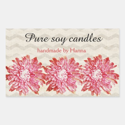 ピンクの花が付いているモダンなシェブロンのジグザグパターン 長方形シール (正面)