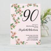 ピンクの花が優しい印象の90歳の誕生日招待状 招待状 (スタンド正面)