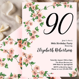 ピンクの花が優しい印象の90歳の誕生日招待状 招待状