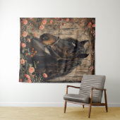 ピンクの花が切り離された馬 タペストリー (インサイチュ(横))