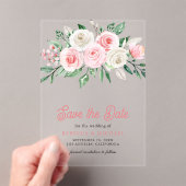 ピンクの花が可愛い結婚式の事前お知らせカード アクリル招待状 (インサイチュ (ポータブル))