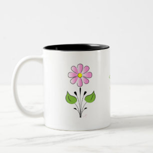 ピンクの花が咲き乱れる幸せな日の緑のタイプを持つ ツートーンマグカップ