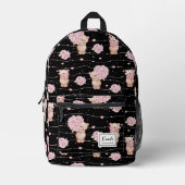 ピンクの花が咲くかわいいコケットテディベアカスタムー プリントバックパック (正面)