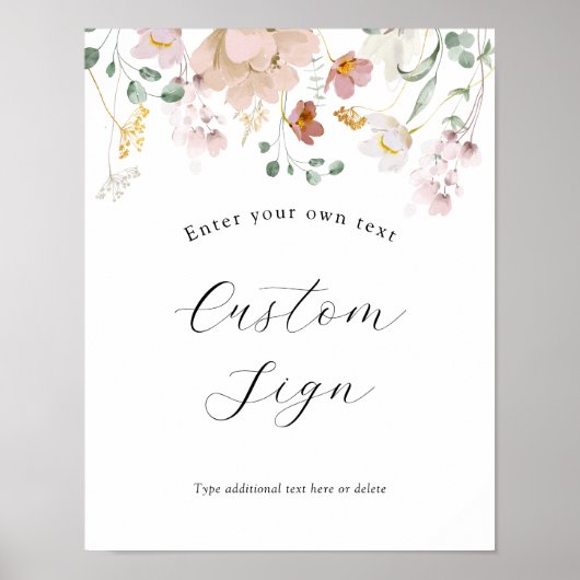 ピンクの花が咲くカスタムテキストサイン ポスター (正面)