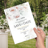 ピンクの花が咲くバラのSave the Date ウェディング招待状 招待状