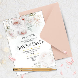 ピンクの花が咲くバラのSave the Date ウェディング招待状 招待状
