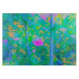 ピンクの花が咲く印象派の青い風景 カッティングボード