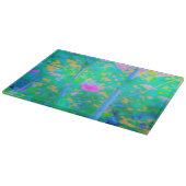 ピンクの花が咲く印象派の青い風景 カッティングボード (角)