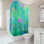 ピンクの花が咲く印象派の青い風景 シャワーカーテン (インサイチュ)