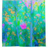 ピンクの花が咲く印象派の青い風景 シャワーカーテン (正面)