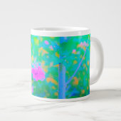 ピンクの花が咲く印象派の青い風景 ジャンボコーヒーマグカップ (正面右)