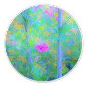 ピンクの花が咲く印象派の青い風景 セラミックノブ (正面)