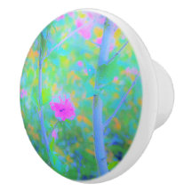 ピンクの花が咲く印象派の青い風景