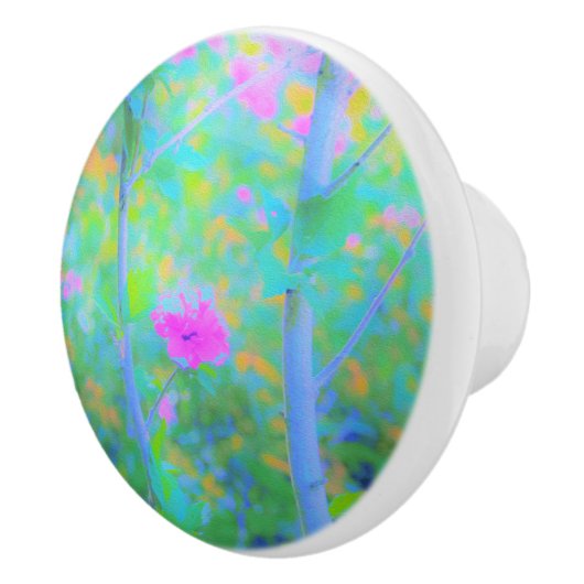 ピンクの花が咲く印象派の青い風景 セラミックノブ (右)