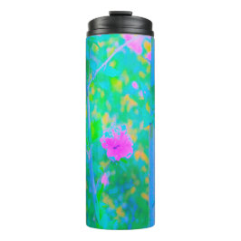 ピンクの花が咲く印象派の青い風景 タンブラー