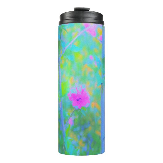 ピンクの花が咲く印象派の青い風景 タンブラー (正面)